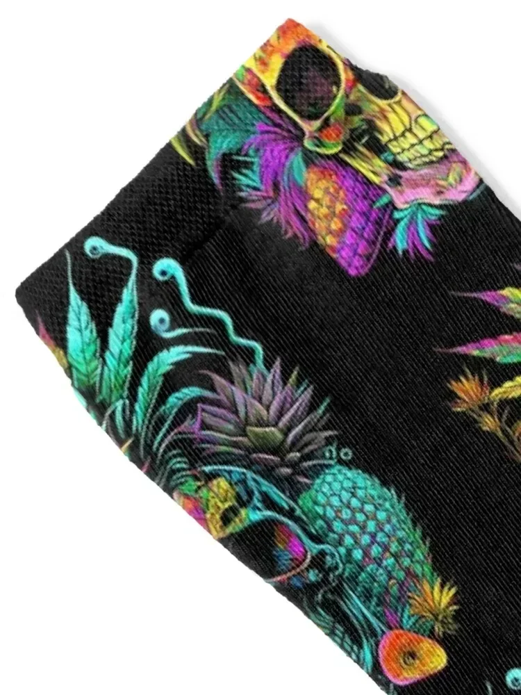 Trippy Tropical Pineapple Skull Retro Art Socks Christmas cotton summer hip hop Socks Man Women's
