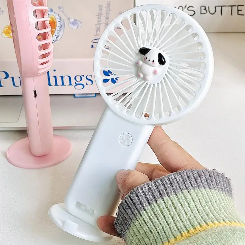 

Sanrio cartoon Handheld fan macaron student dormitory small fan Anime Kawaii convenient usb charging cute desktop fan dormitory