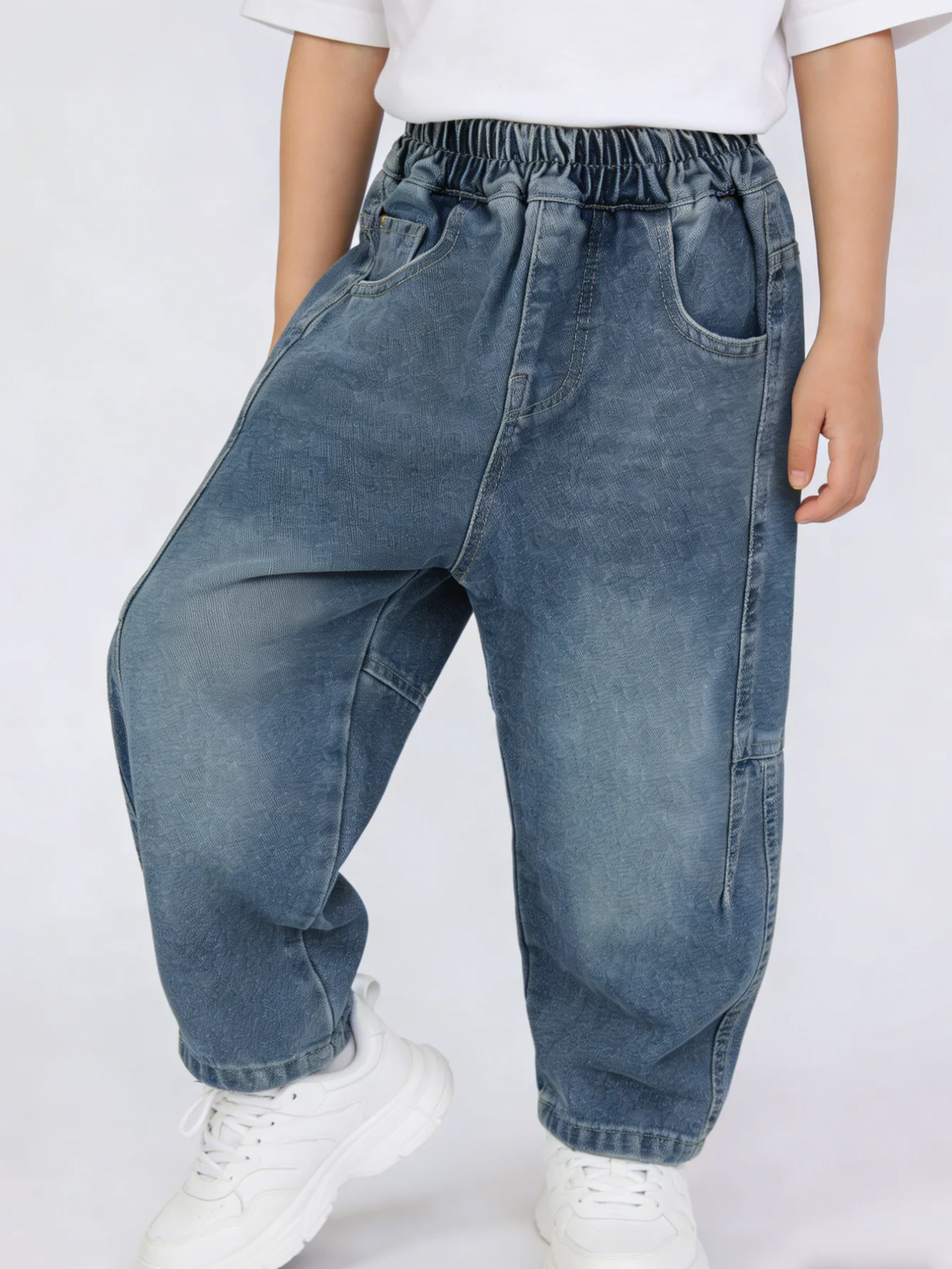 Boys Light Blue Vintage Wash Denim Jeans Kids Paneled Loose Fit Baggy Pants Children Elastic Waist Casual Trousers 2026 New 2 Boys Light Blue Vintage Wash Denim Jeans Kids Paneled Loose Fit Baggy Pants Children Elastic Waist Casual Trousers 2026 New 2