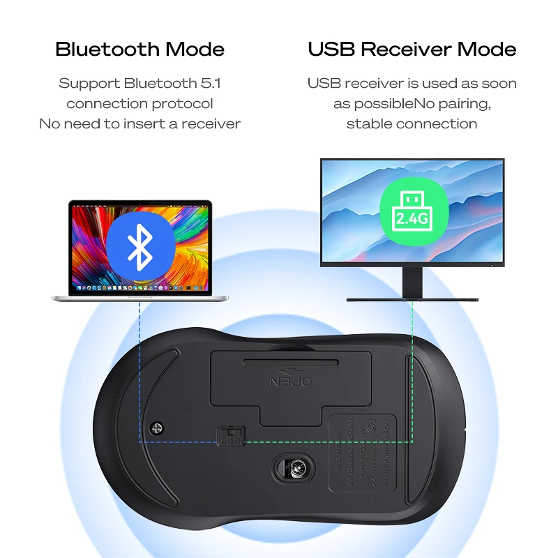 Meizu MBlue Wireless M205 Mouse Dual Mode Bluetooth and USB Mouse 1200DPI Mute Button Suitable for MacBook Windows Laptop