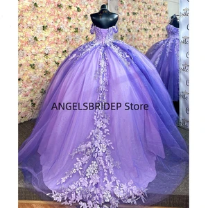 Angelsbridep-Lilac of the Shoulder Dress Ball Dress for Girls, Quinceanera Dresses, Stressed Apply, Undergraduate, Celebrity Party Dresses, 15 12 Main sales dress for graduation - №5