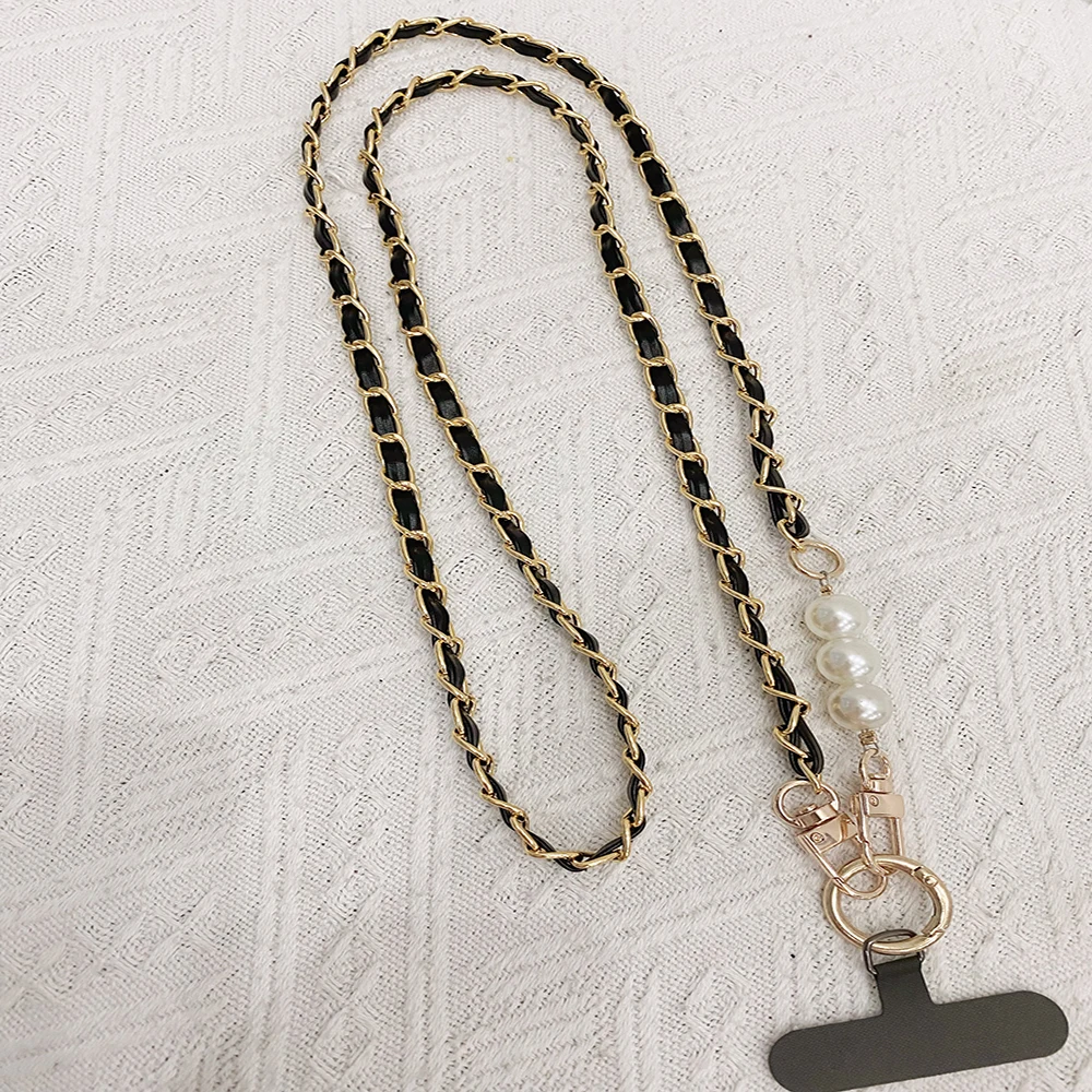 Long Crossbody Phone Lanyard Pearl Pickup Chain Women\'s Long Neck Shoulder Strap Phone Case Universal Anti Loss Lanyard