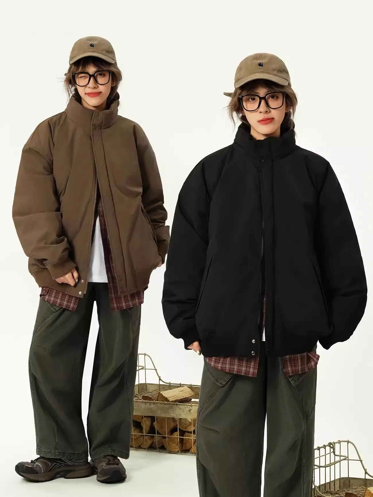 

Утепленная хлопковая куртка-жакет с воротником-стойкой для мужчин и женщин, простая, теплая, однотонная, длинная, на молнии...