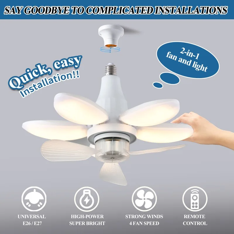 

LED Fan Light Lotus Ceiling Fan E27 Screw Internet Celebrity Fan Light Garage Lighting