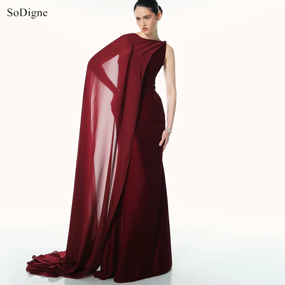 

SoDigne Elegant Mermaid Satin Evening Dresses Ribbons One-Shoulder Party Dress Sheath Formal Occasion Prom Gowns Customized
