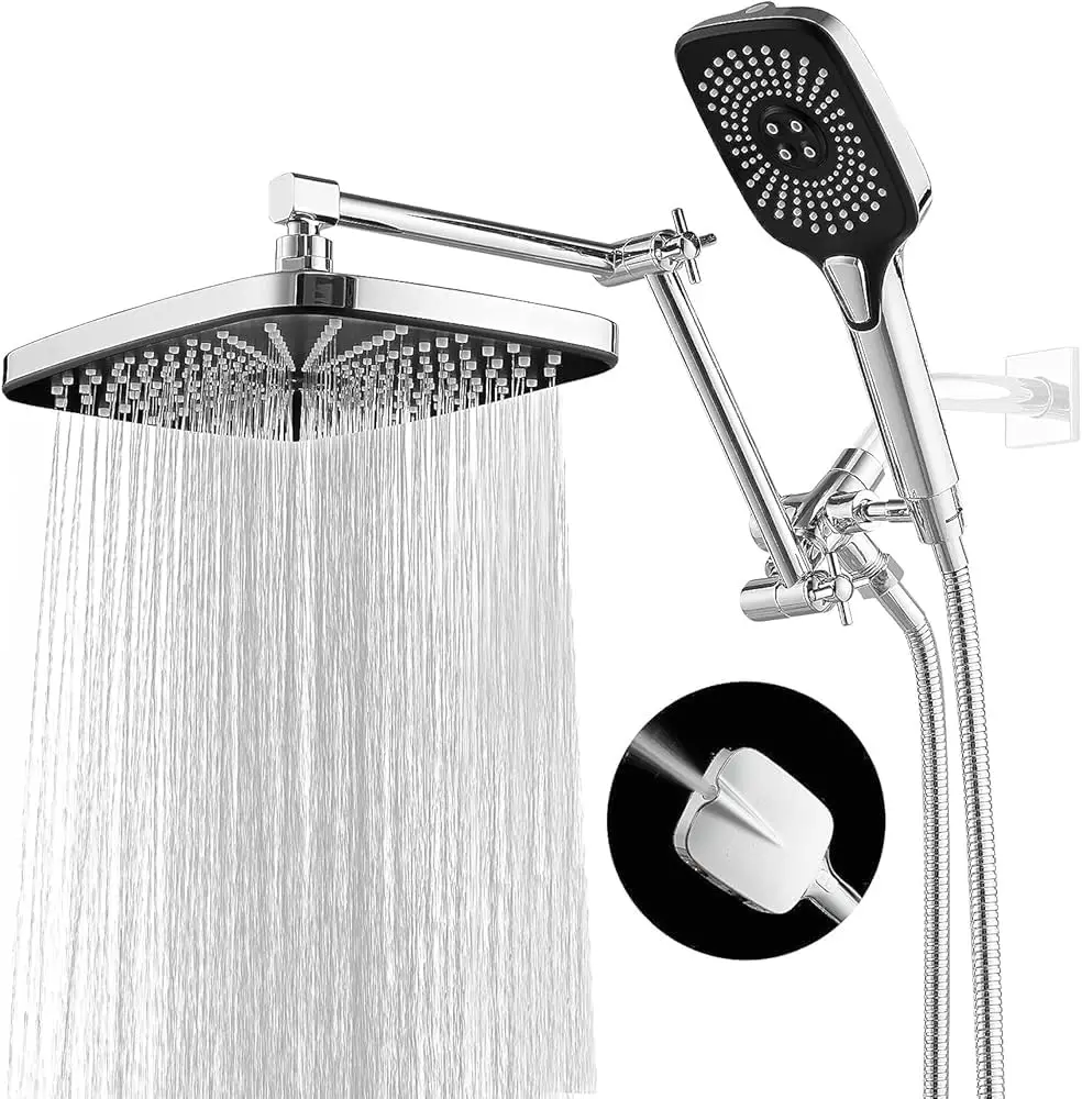 

12 Inch Rain Shower Head with Handheld Spray Combo, High Pressure Rainfall Waterfall, Adjustable Height and Angle