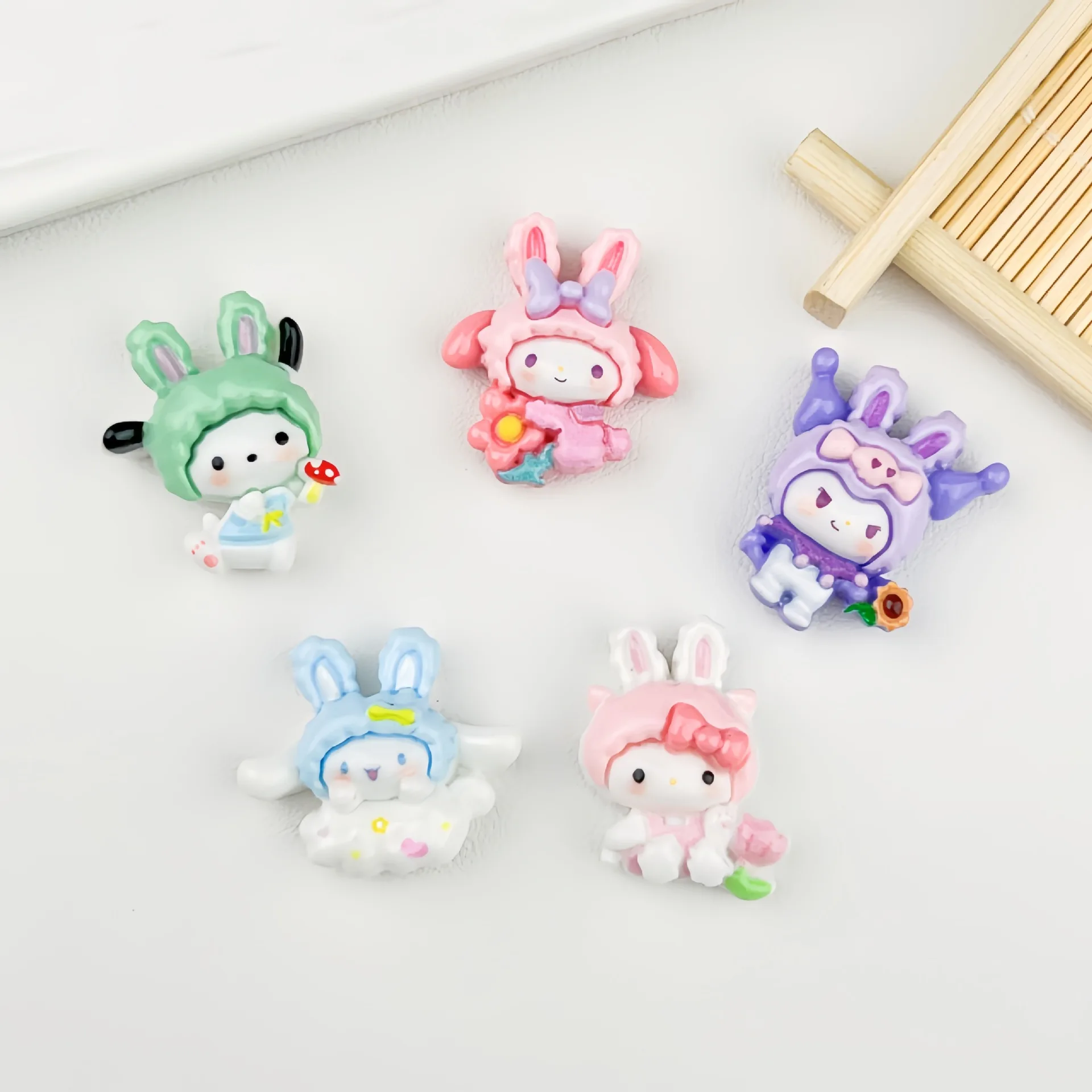 قبعة أذن أرنب كرتونية لطيفة من سانريو، إكسسوارات راتينج حيوانات أوروبية صغيرة، مشبك شعر مصنوع يدويًا، حبل للرأس، إبزيم حذاء Jewe #1