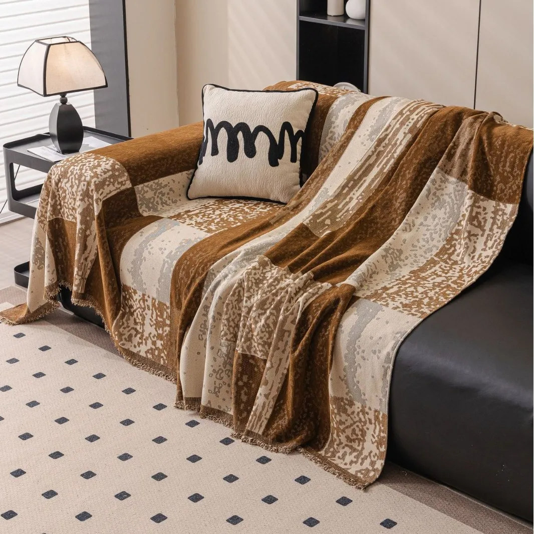 Luxury Sofa Cover L-Shaped Couches Chenille Reversible Stretchable Sofa Protector Slipcover Non-Slip All-Season Couch Blanket