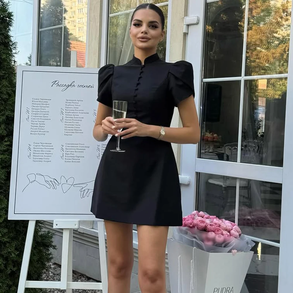 Tuularose Elegant Puff Sleeve Dress Fashion Solid Patchwork A Line Short Dresses Luxury Party Club Vintage Women Evening Dresses image 3