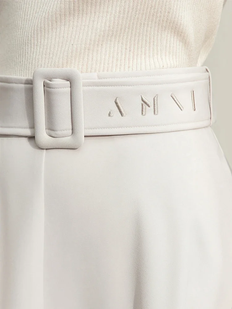 AMII Minimalism Women's Skirts 2024 Spring New Commuter Letter Embroidery With Belt Half-body A-line Skirt For Lady 12441170