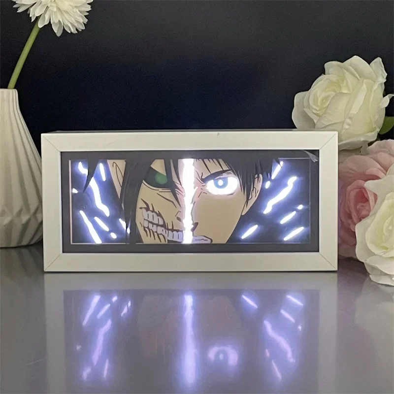 Cartoon Anime Attack On Titan Multi Color Paper Carving Lamp Desktop Ornament LED Photo Frame Drawing USB Night Light boy Gift