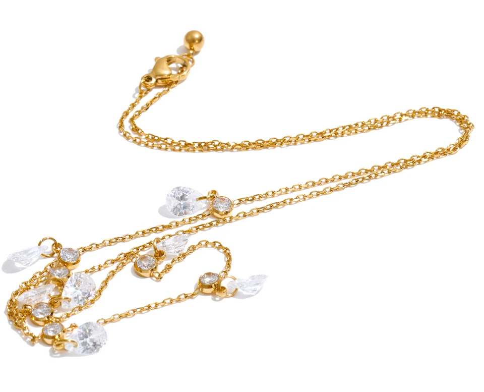 Yhpup Edelstahl-Kettenhalskette mit Tropfenförmigem CZ Zirkonia-Anhänger, Eleganter Luxusschmuck, Gala-Geschenk – Detail 2