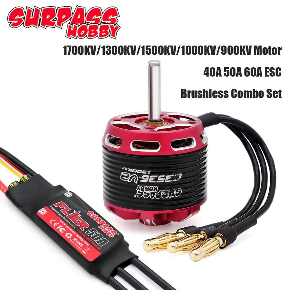 SURPASS HOBBY 1700KV 1300KV 1500KV 1000KV 900KV Brushless Motor 40A 50A 60A ESC Combo Set for RC Fixed Wing Airplane Part