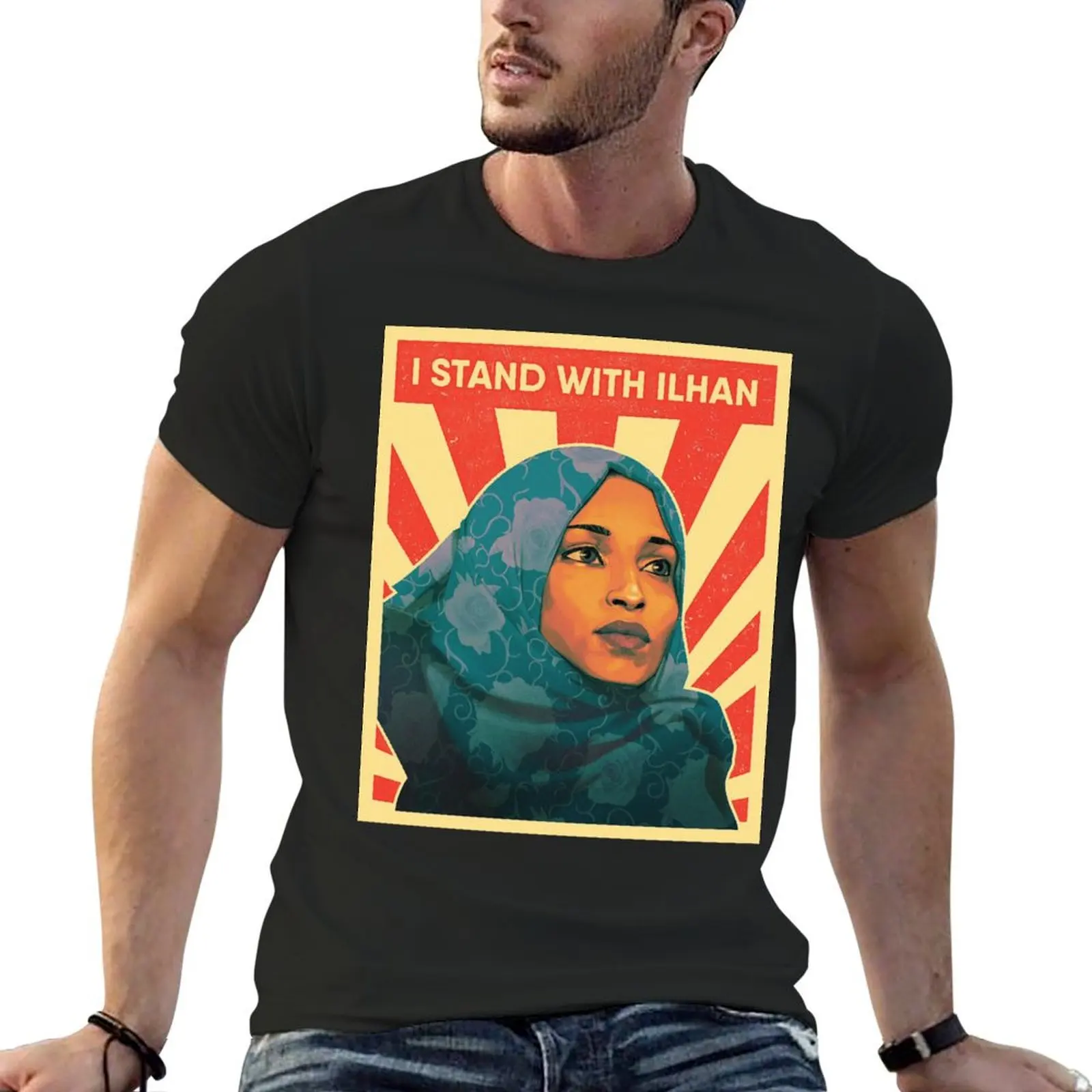 

Футболка I Stand With Ilhan, летний топ, простая Эстетическая одежда, мешковатые рубашки, тяжелые футболки для мужчин