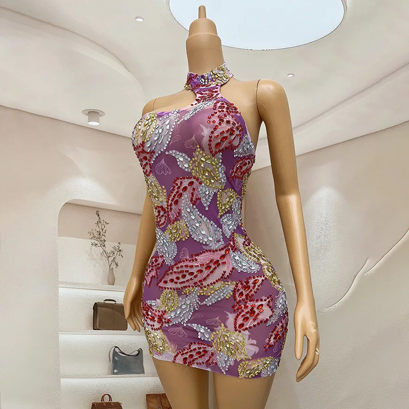 

Luxury Birthday Party Outfit Custom Dresses Manufacturing Mini Rhinestone Dress Elegant Short Dresses for Summer Party