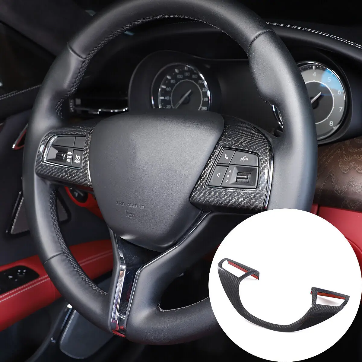 Carbon Fiber Steering Wheel Cover Trim Fit For Maserati Levante 2016-2021 Ghibli 2014-2021