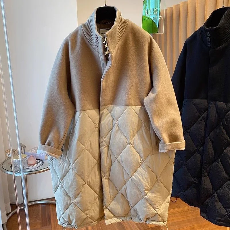 

plus Size 300 Pou Women's Wool Blend Cotton Patchwork Coat Medium Length Winter Outerwear Korean Sle Loose Fit