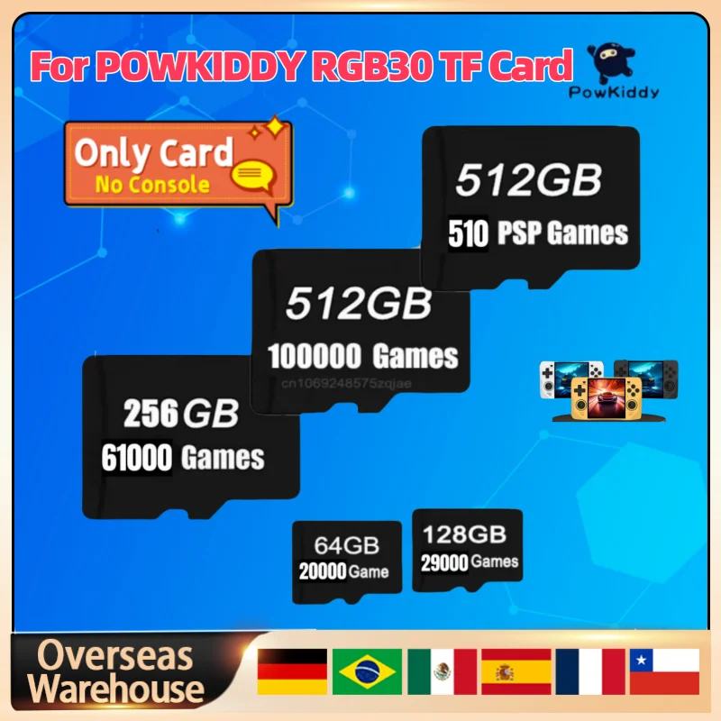 

For POWKIDDY RGB30 TF Card Memory Card Retro Handheld Game Console Preloaded GamesUniversal Built In 512G 90000+ Games 510 PSP