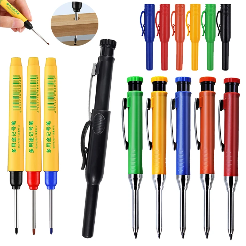 

Набор механических карандашей для деревообработки 2,8 мм с крышкой, маркировочная ручка с глубоким отверстием, черная/синяя/красная, для плотника, деревообрабатывающий архитекторный инструмент