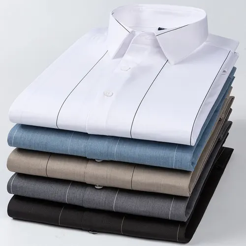 Imagen 2 del producto Nuevas camisas de vestir de ajuste Regular de manga larga ligeras y elásticas para hombres, camisa informal inteligente a rayas de fibra de bambú suave y cómoda
