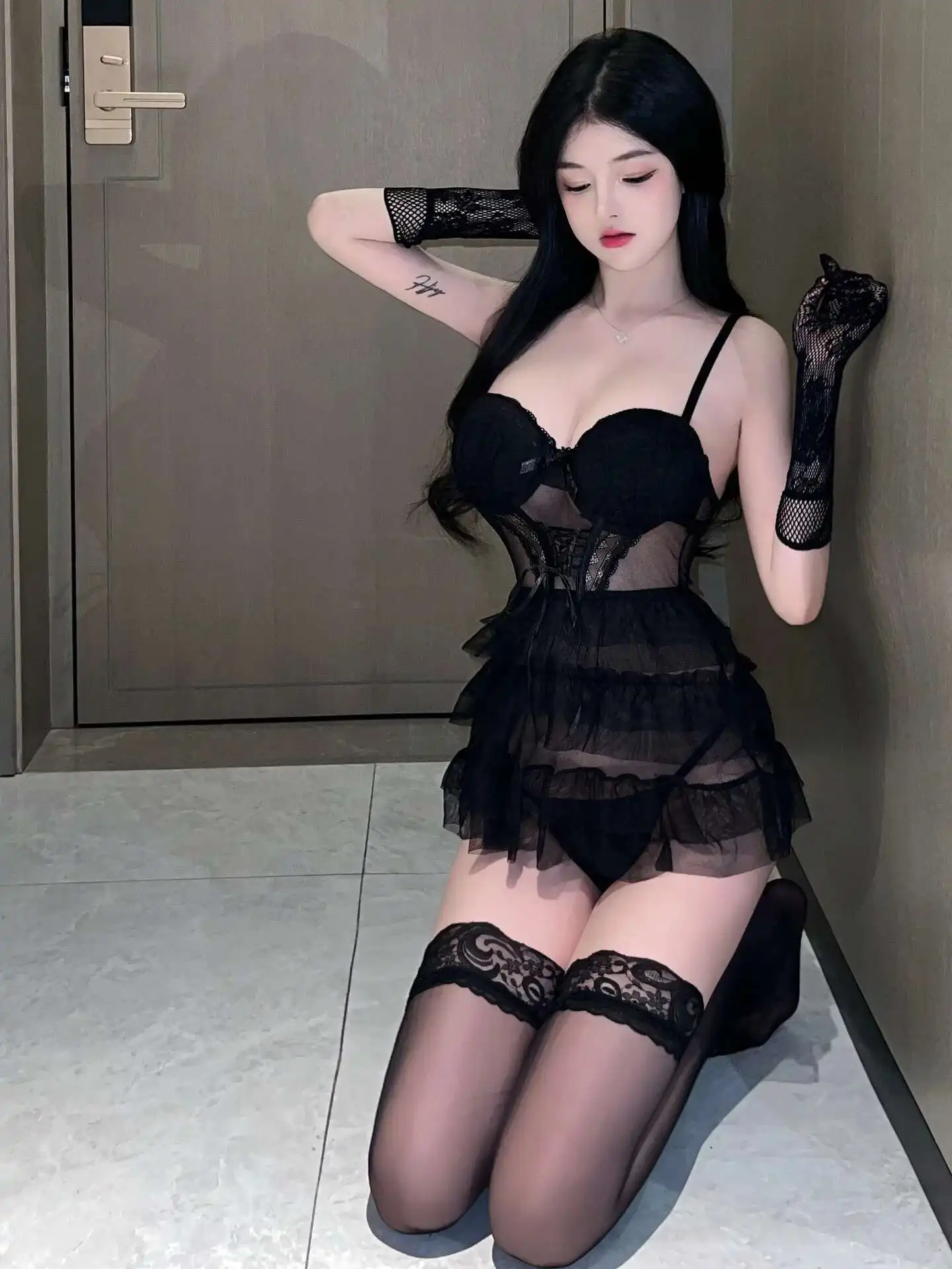 Womengaga lingerie malha sexy transparente malha renda doce sedutor inchado meia-noite charme vestido de dormir elegante i44t