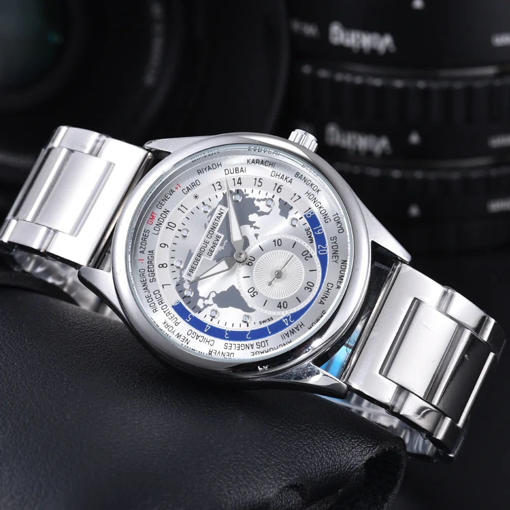 Koleksiyon Sıcak Satış AAA Frederique Constant Marka Saatler Erkekler İçin Çok Fonksiyonlu Otomatik Tarih Kuvars Kol Saati AAA Erkek Saatleri