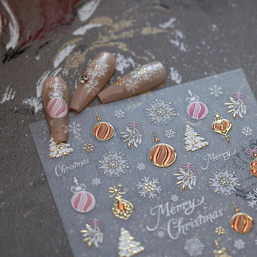مجموعة إكسسوارات فن الأظافر تحت عنوان عيد الميلاد تتميز بشجرة عيد الميلاد وعناصر كوز الصنوبر وعناصر ندفة الثلج DIY مجموعة ملصقات الأظافر #2