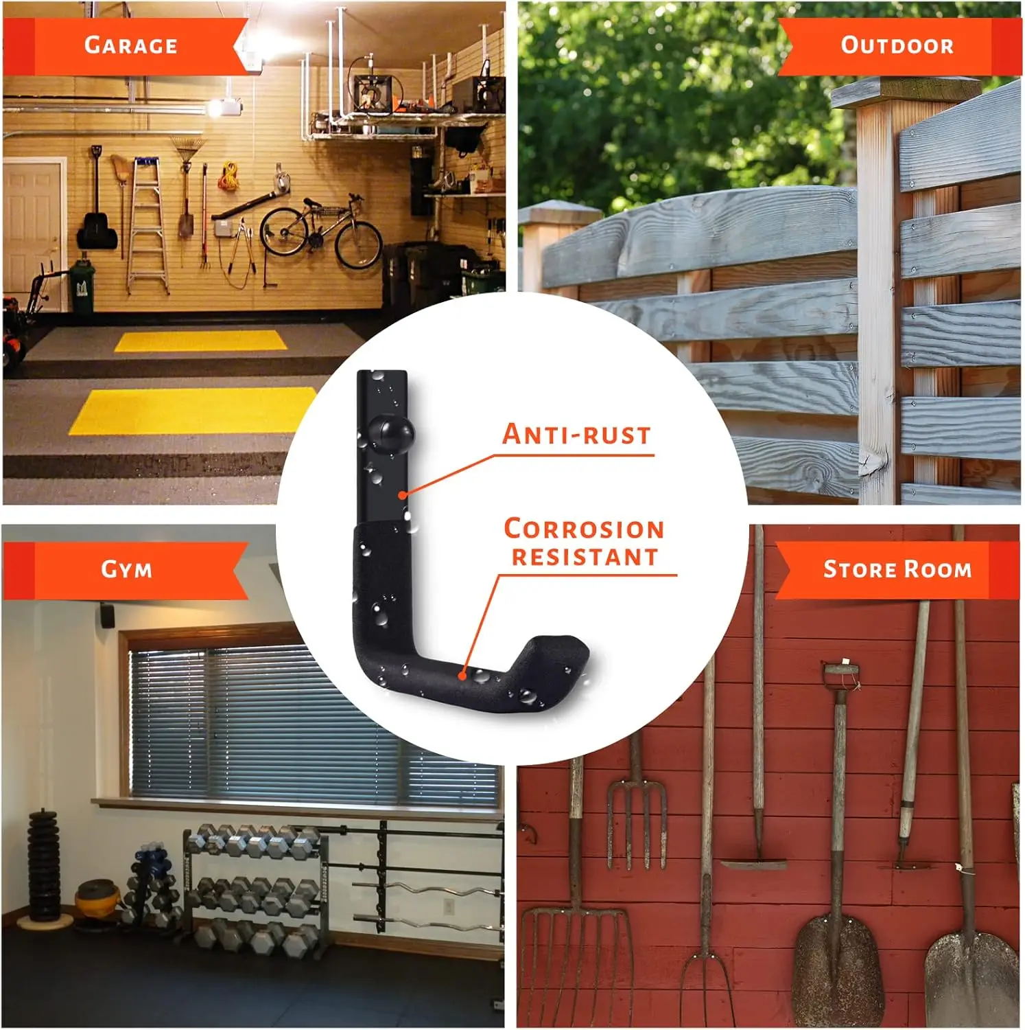 8 Pack Garage Storage Hooks, Ladder Hangers, Steel Wall Mount Hooks, Utility Hooks for Hanging Heavy Duty Shed Tools, Ropes, Gar