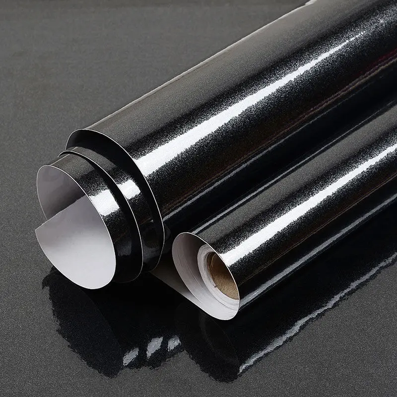 لامعة سوداء DIY بها بنفسك ذاتية اللصق خزائن المطبخ خلفية ملصقات جدار مقاوم للماء الفينيل ورق اتصال تجديد ديكور المنزل فيلم