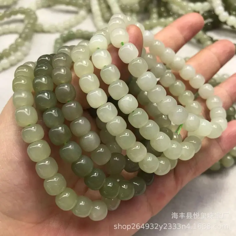 Hetian jade, Qinghai variety,*8mm, old-style bead bracelet, finished jade piece, small jade bracelet