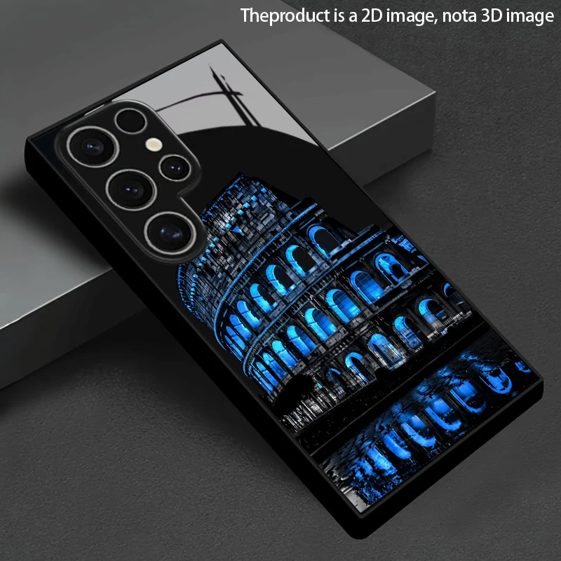 Blue Glowing Arena Pattern 2D Phone Case for Samsung S26 S25 S24 S23 S22 S21 S20 A56 A36 A16 - Glass Protective Cover