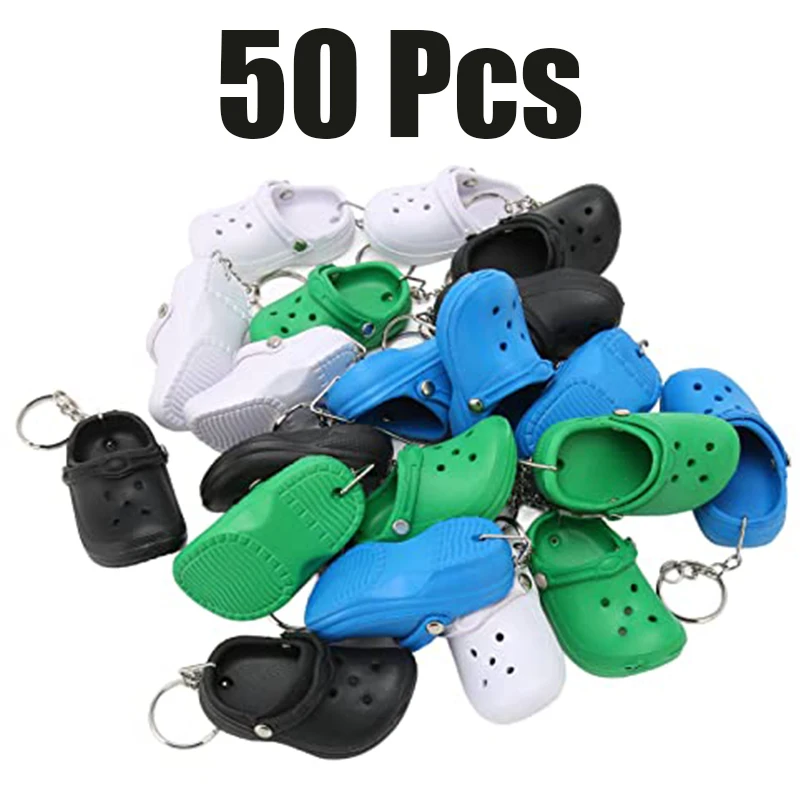 50Pcs Mini Hole Clog Keychain Portable Key Ring Handbag Backpack Pendant Charms