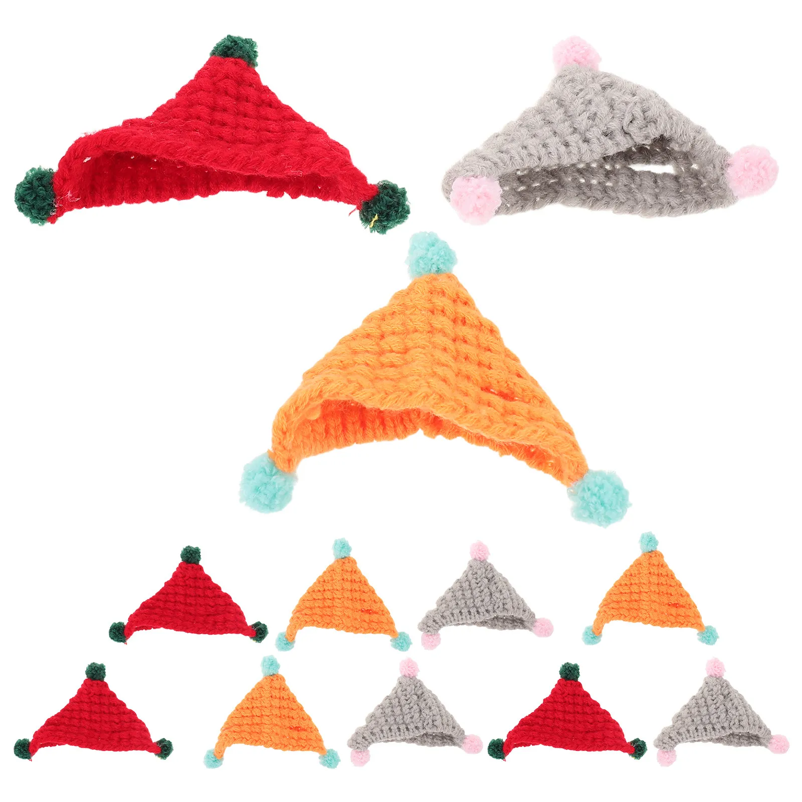 12Pcs Mini Knit Hat Intricate Triangular Woolen Beanie for Crafts Small Pets Birthday Decor DIY Miniature Knitting Accessory