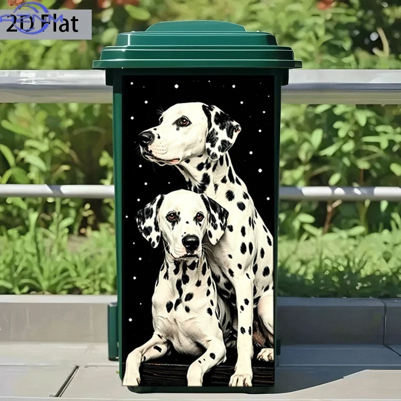 of Trash Can Sticker,  Featuring a Spotted Double Dog -Gazing Theme Design, Self-Adhesive Wall Decoration for Kitchen Trash Ca