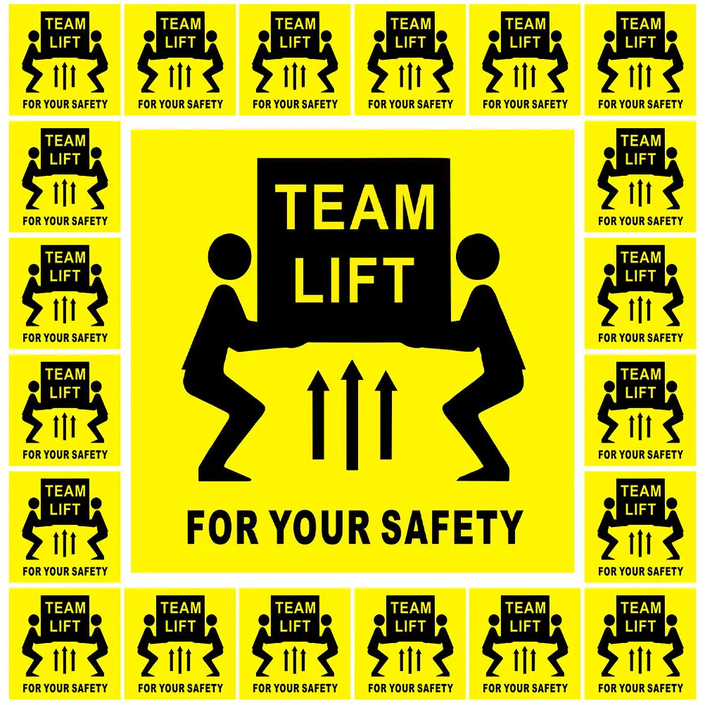 

200Pcs Team Lift Caution Sign Strong Adhesion Warning Sticker for Heavy Lifting Operations Indoor Outdoor Use Factory Warehouse