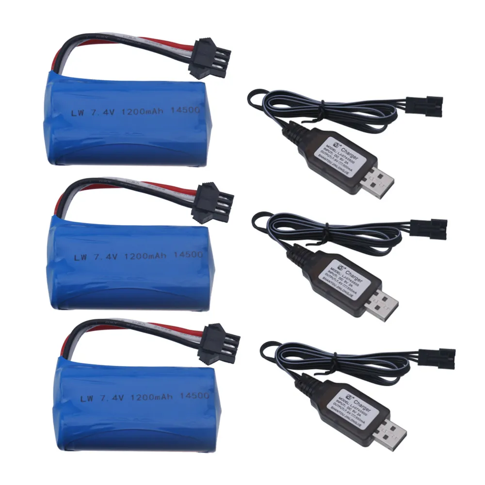 7.4 V 1200mah 14500 Li-ion Battery and Charger for Electric Toys Water Bullet Gun 7.4V 2s Battery for RC toys Cars Tanks Robots