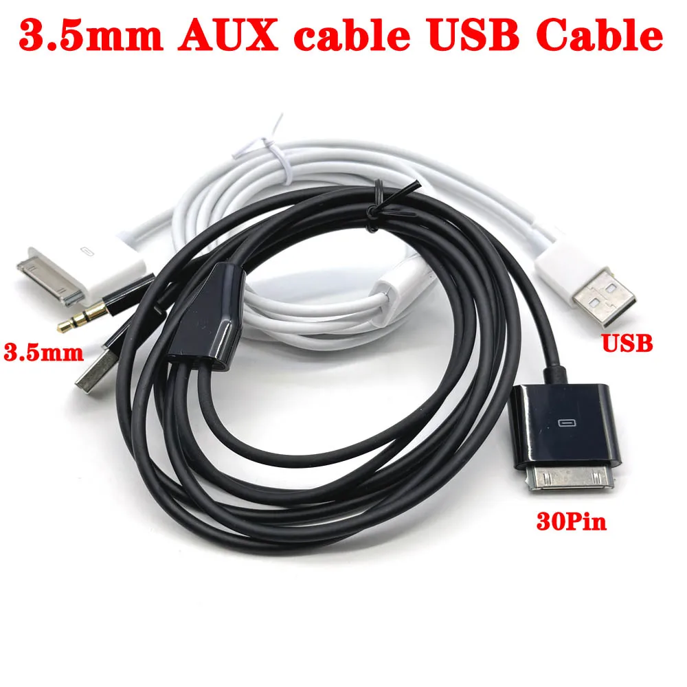 

30 pin to USB charging 3.5mm AUX cable 1.5m USB charge cable adapter for iphone 4 4s iPod iPad 3