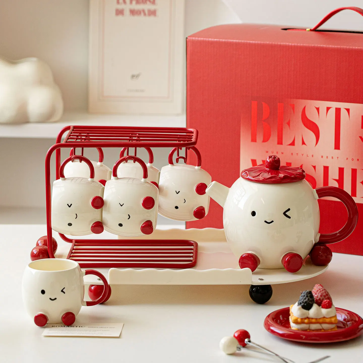 Cute ceramic cup high value gift box tea set household teapot mark birthday gift girl Cute tea set