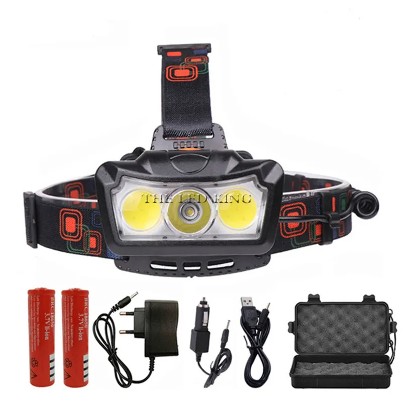 8000LM قوية T6 + 2 COB كشافات USB قابلة للشحن العلوي في الهواء الطلق التخييم رئيس ضوء مقاوم للماء رئيس مصباح بواسطة 18650 بطارية