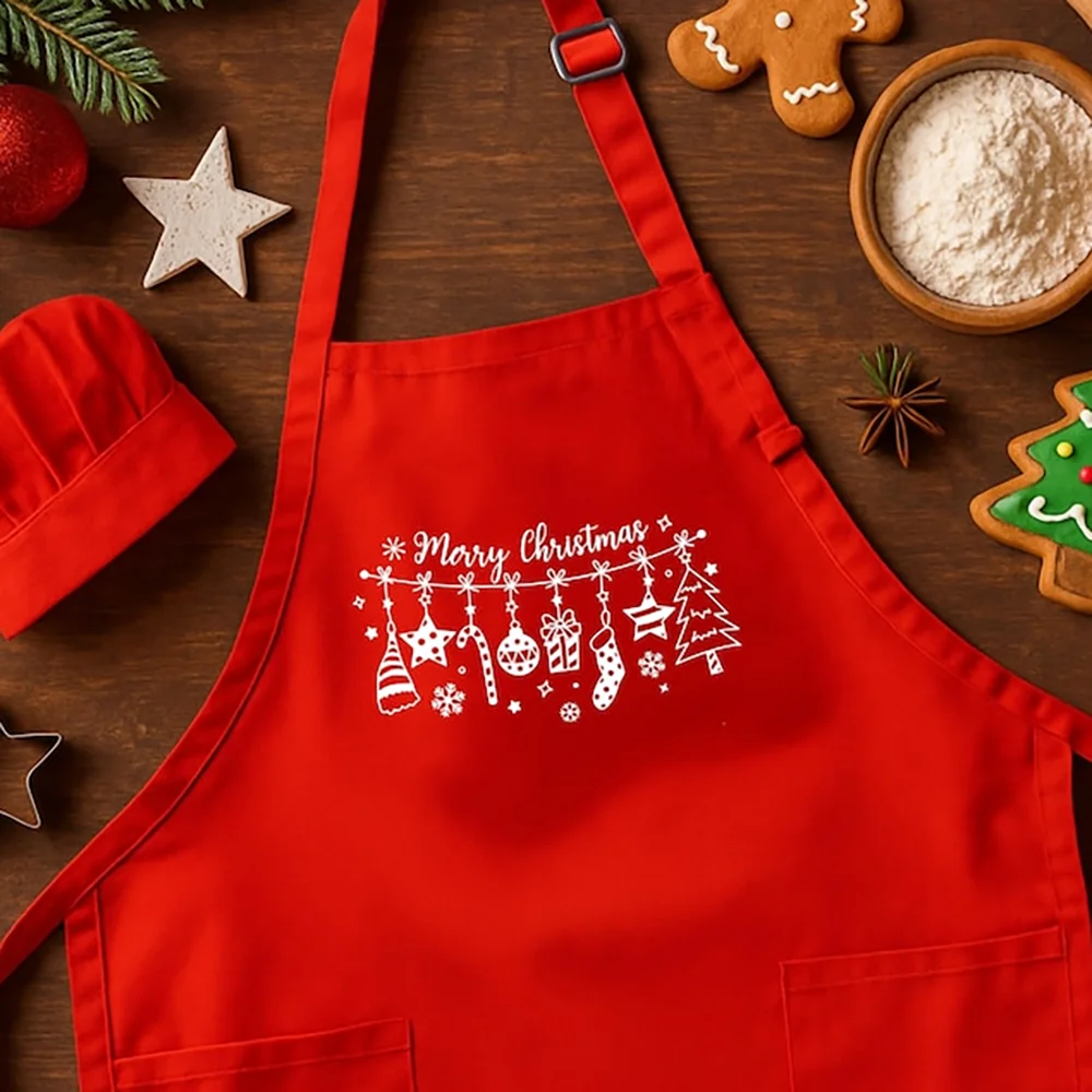 

Merry Christmas Apron Child Adult Holiday Baking Apron Festive Kitchen Apron Christmas Cooking Gift Winter Chef Outfit Gift