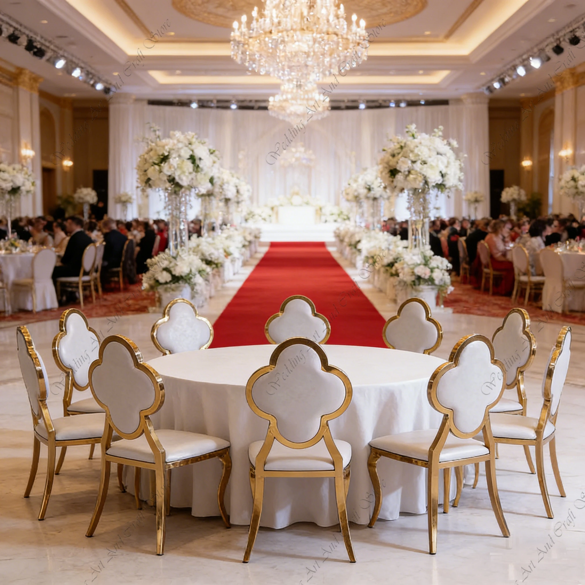 56pcs f30 Gold Stainless Steel Dining Chair European Plum Blossom Backrest PU Leather Hotel Banquet Wedding Chair ivy787