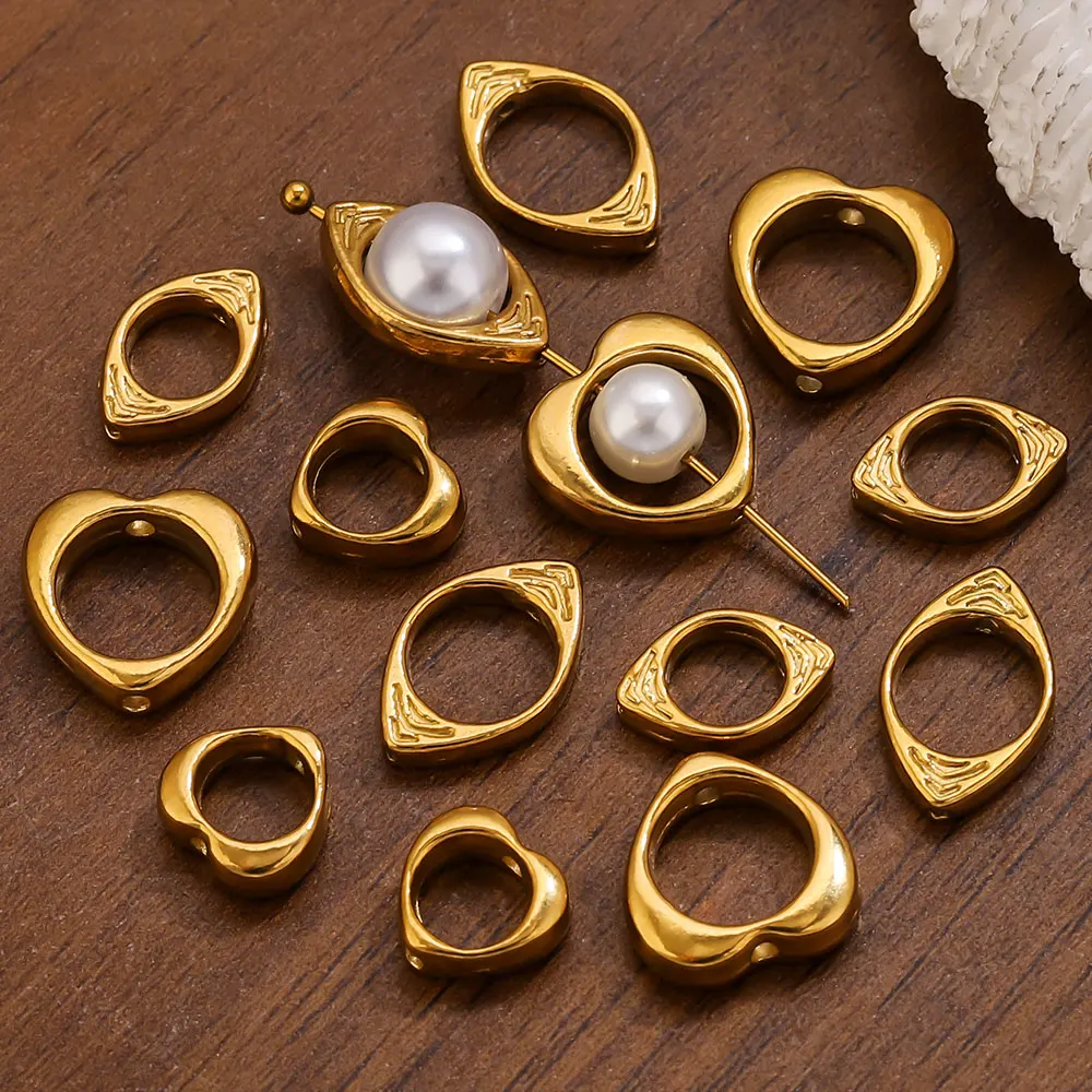 

10pcs Stainless Steel Heart Round Eyes Frame Beads Spacer Connectors Through Hole Bead Circle DIY Bracelet Necklace for Jewelry