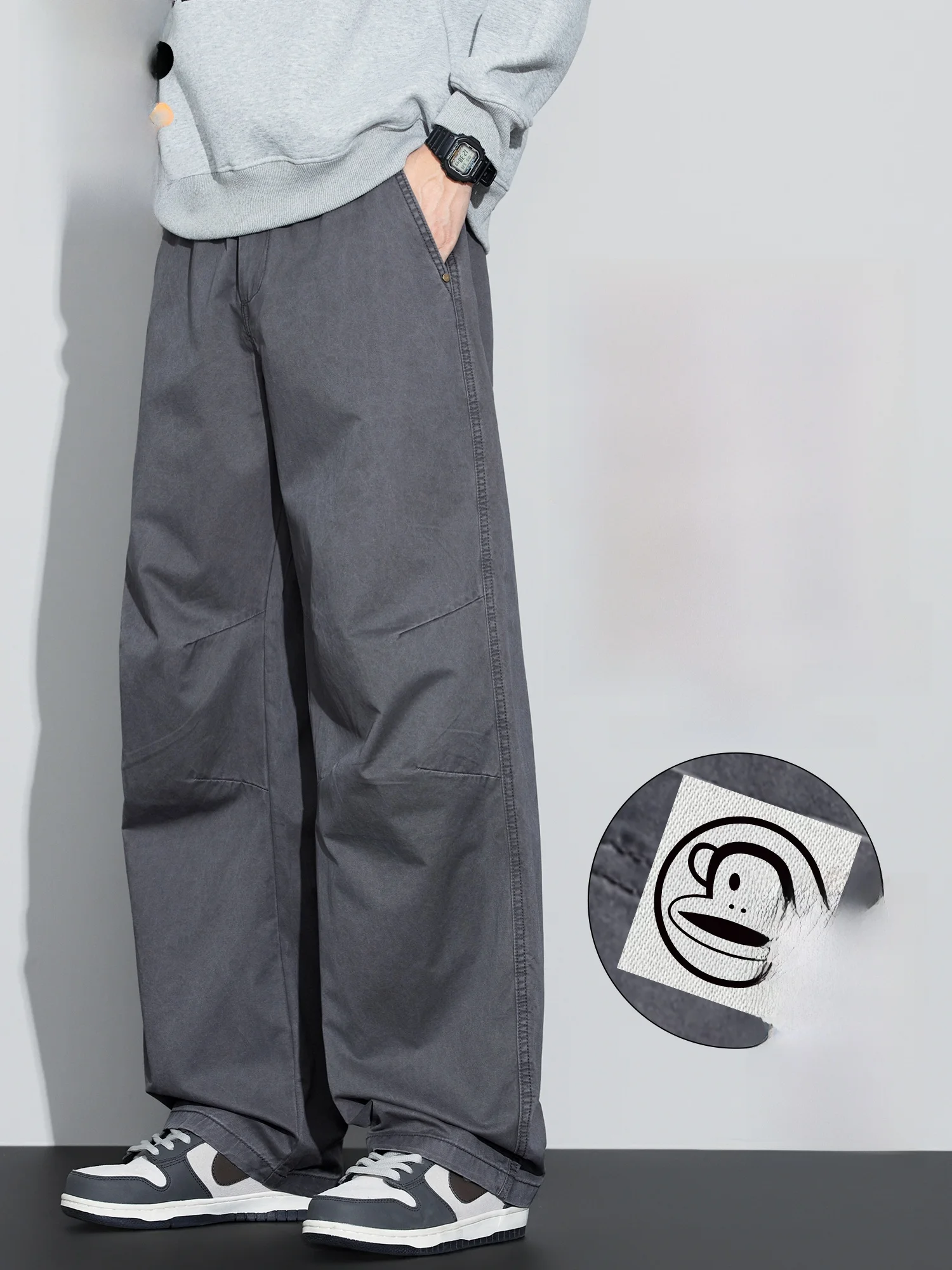 

PaulFrank Pure Cotton Workwear Casual Pants Autumn Winter Comfortable Simple Loose Wide Leg Long Trousers for Men