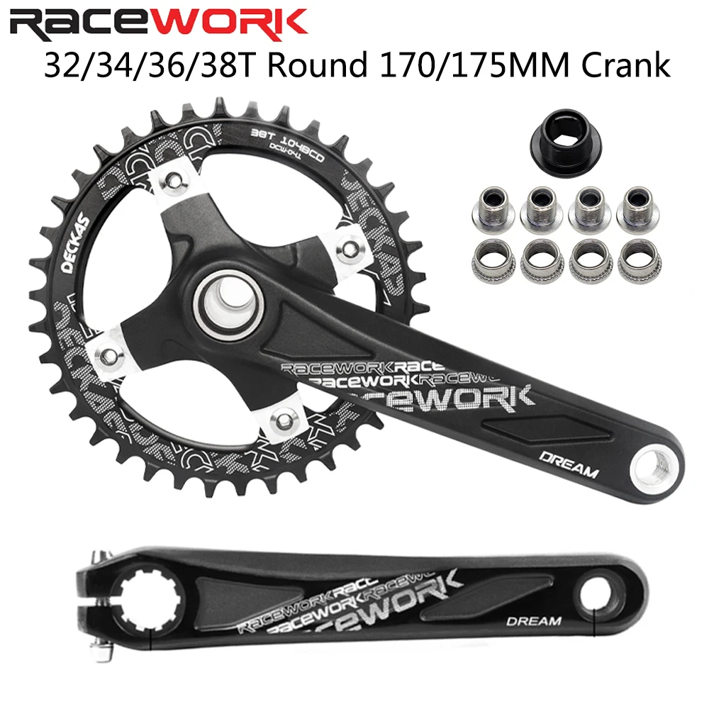 

RACEWORK Bike Crankset Aluminum Alloy 104BCD 170MM/175MM Crank 32T/34T/36T/38T Chainring MTB Bike with Bottom Bicycle Parts