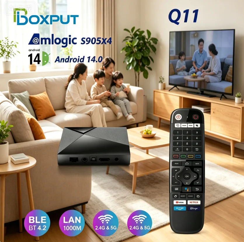 ТВ-приставка Android 11 Q11 Amlogic S905X4, четырехъядерный процессор, 4 ГБ ОЗУ, 32 ГБ памяти, двухдиапазонный Wi-Fi 2.4G/5G, Bluetooth 4.2, пульт ДУ, AV1, HD 8K, медиаплеер 1