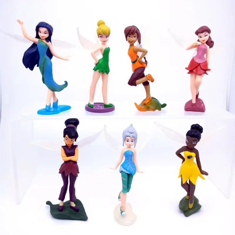 7pcs/set Disney Princess Anime Tinkerbell Flower Faery Fairy Elf Action Figure GK Model Collectible Ornament Toys Kids Xmas Gift