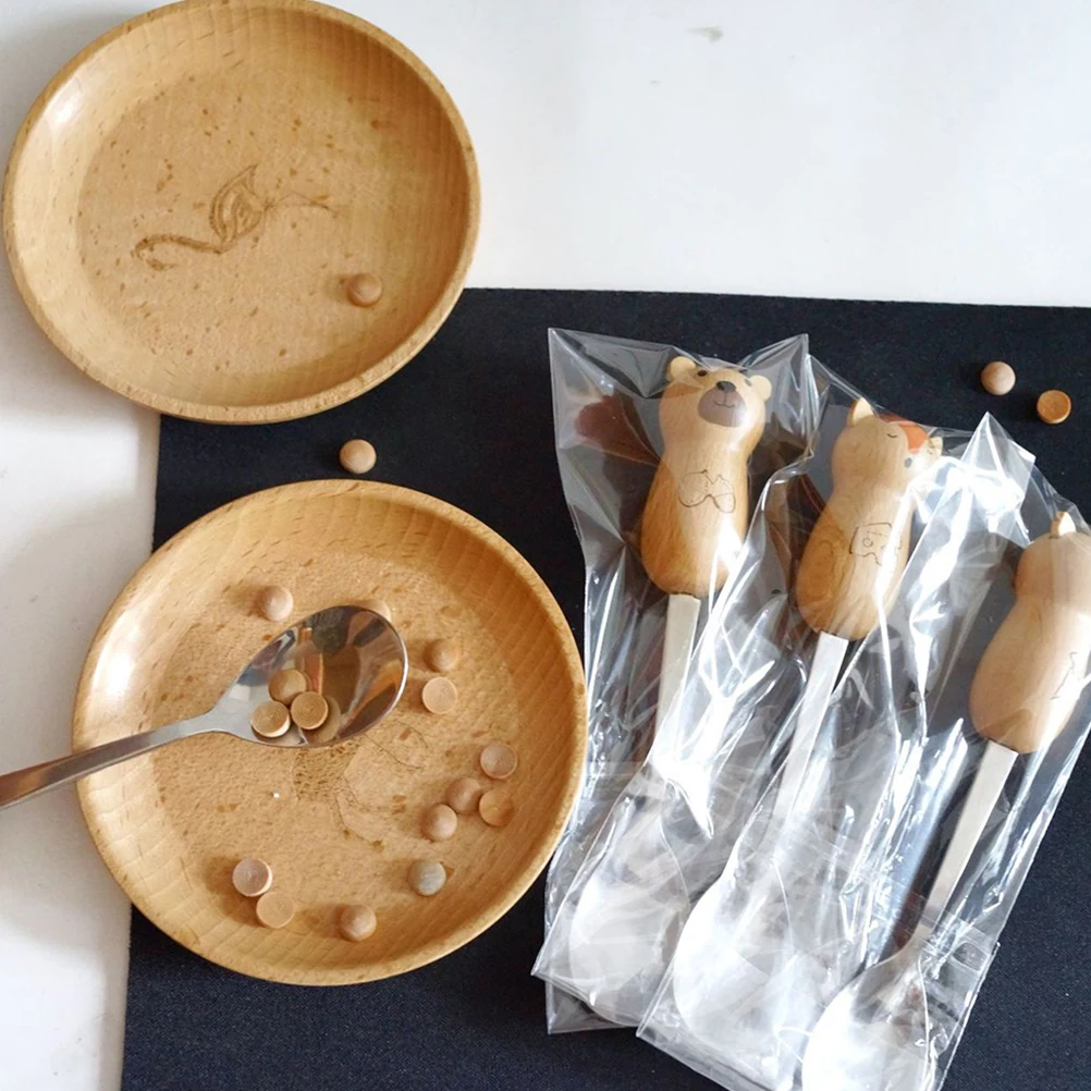 

4 Pcs Coffee Spoon Wood H Stainless Steel Teacup Stirring Ice Cream Sugar Jelly Dessert Spoon Milk Cake