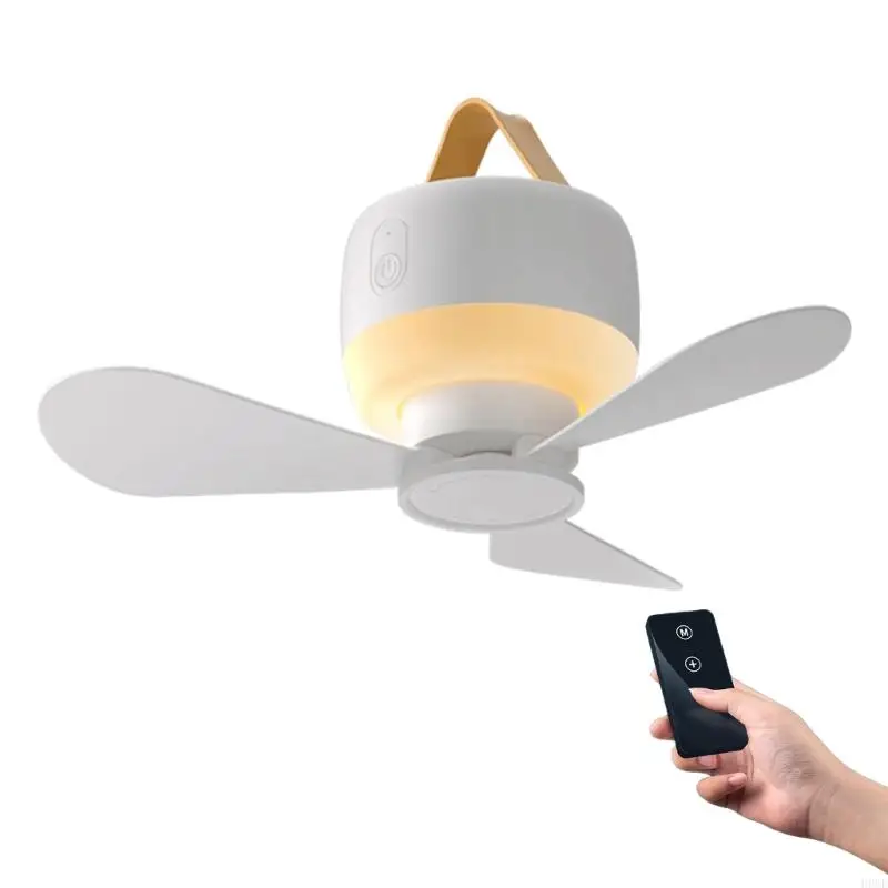 Outdoor 3600mAh Camping Fan Remote Control Ceiling Fan 3 Gears Wind Big Capacity Night Light Strong Wind Ceiling Fan H8WD