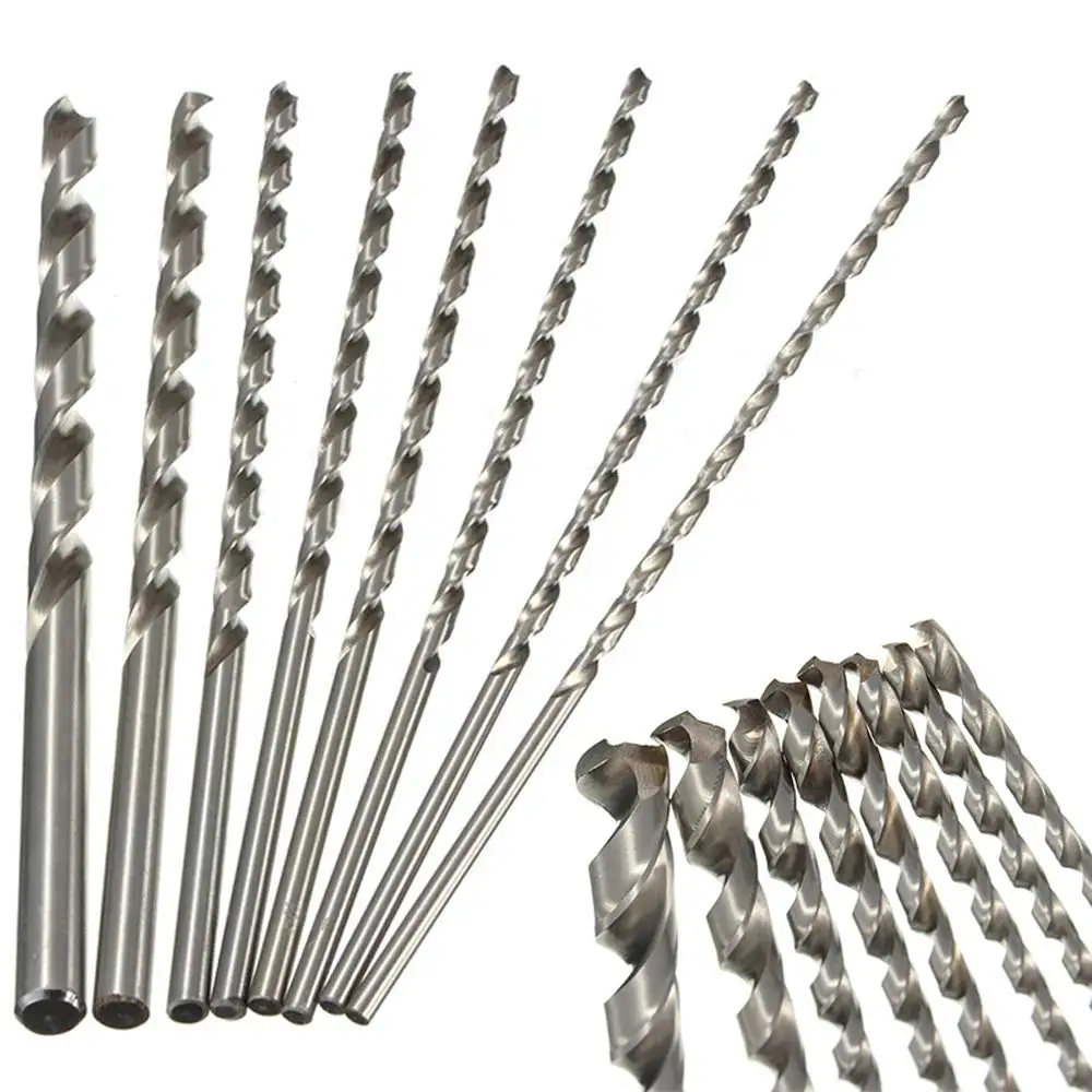 

8 Pcs 200mm Extra Long Twist Drill Bits for Steel, Wood, Plastic, Aluminum - 2mm to 7mm