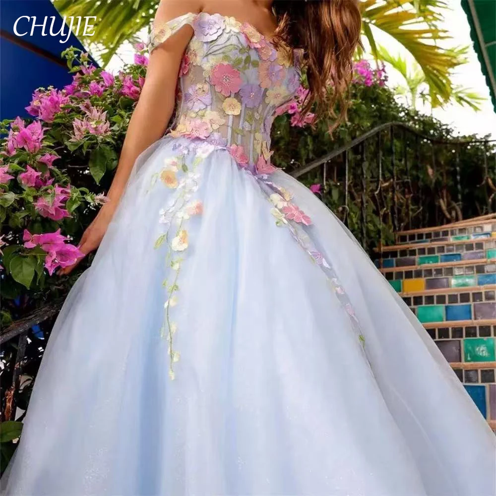 Applique Flowers Women Prom Dress Evening Dresses Summer Beach Wedding Party Gowns A Line Customized Celebirty Birthday Dress